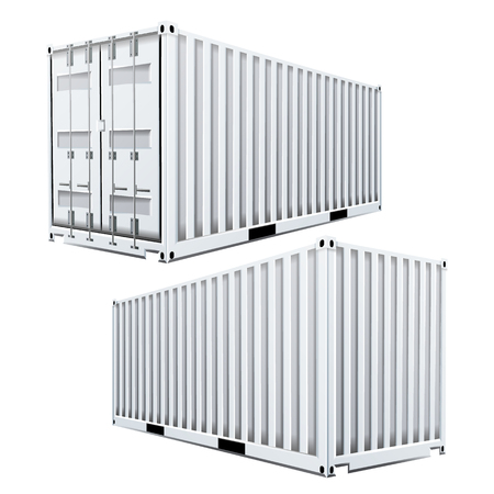 White Cargo Container 3D Vector. Classic Cargo Container. Freight Shipping Concept. Logistics. Isolated On White Background Illustrationのイラスト素材