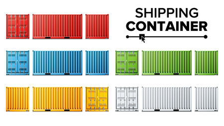 Shipping Cargo Container Set Vector. Freight Shipping Container Concept. Logistics, Transportation. Isolated On White Background Illustrationのイラスト素材