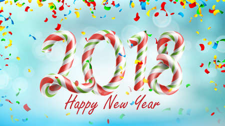 Happy New Year 2018 Background Vector. Poster Or Greeting Card Design Template 2018. Falling...