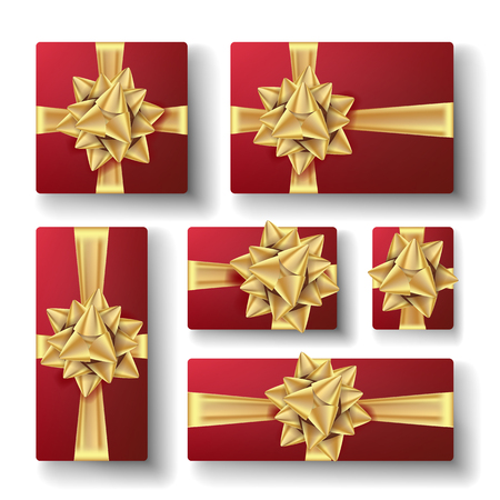 Gift Boxes Set With Gold Bow Vector. Design Element For Brochure, Poster, Banner. Isolated Illustrationのイラスト素材