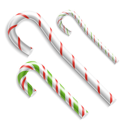 Candy Cane Vector. Christmas Candy Cane. Realistic Set Isolated. Top View. Xmas Banner And New Year Design Concept Illustration.のイラスト素材