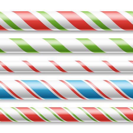 Xmas Candy Cane Vector. Horizontal Seamless Pattern Isolated On White background. Good For Christmas Banner And New Year Design. Realistic Illustration.のイラスト素材