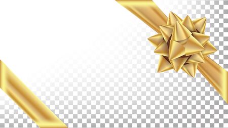 Gold Ribbon With Bow Vector. Space For Text. Gift Wrapping For Poster, Card Design. Holiday Transparent Background Illustrationのイラスト素材