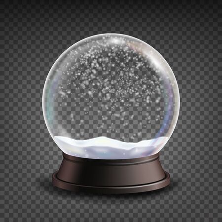 Snow Globe Realistic Vector.Realisitc 3d Snow Globe Toy. Winter Xmas Design Element. Isolated On Transparent Background Illustrationのイラスト素材