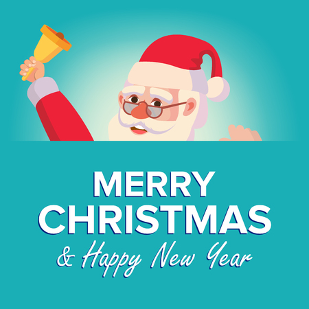 Merry Christmas Santa Claus Greeting Card Vector. Poster, Banner Design Template. Winter Modern Funny Illustrationのイラスト素材