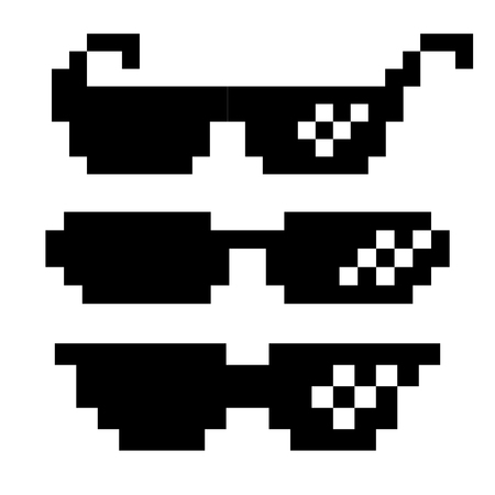 Black Pixel Glasses Vector. Thug Lifestyle. For Meme Photos And Pictures. Deal With It. Isolated Illustrationの写真素材