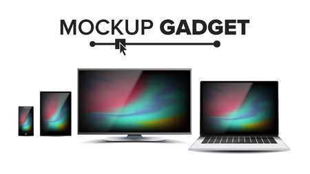 Computer monitor, laptop, tablet, mobile phone mockup.のイラスト素材