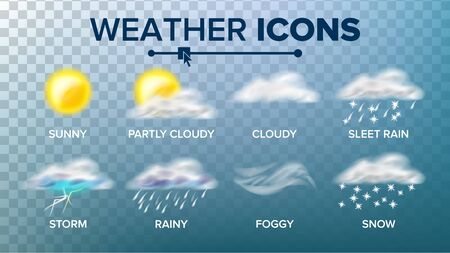 Weather Icons Set Vector. Sunny, Cloudy Storm, Rainy, Snow, Foggy. Good For Web, Mobile App.のイラスト素材