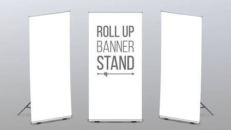 Roll Up Banner Stand Vector. Pop Up Flipchart For Training. Flag Design Layout. Poster For...