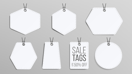 Sale Tags Blank Vector. White Empty Shopping Discounts Stickers. Template Discount Banners Set. Promotion Illustrationのイラスト素材