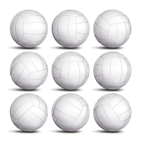 Realistic Volleyball Ball Set Vector. Classic Round White Ball. Different Views. Sport Game Symbol. Isolated Illustrationのイラスト素材