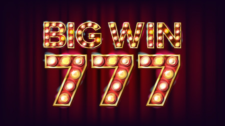 Big Win 777 Banner Vector. Casino 3D Glowing Element. For Fortune Advertising Design. Illustrationのイラスト素材
