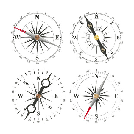 Compass Set Vector. Different Navigation Sign. Wind Rose. Isolated On White Illustrationのイラスト素材