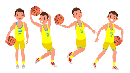 Basketball Player Male Vector. Different Position. Healthy Lifestyle. Isolated Flat Cartoon Character Illustrationのイラスト素材