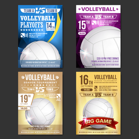 Volleyball Poster Vector. Design For Sport Bar Promotion. Volleyball Ball. Modern Tournament. Championship Label A4 Size. Game Illustrationのイラスト素材