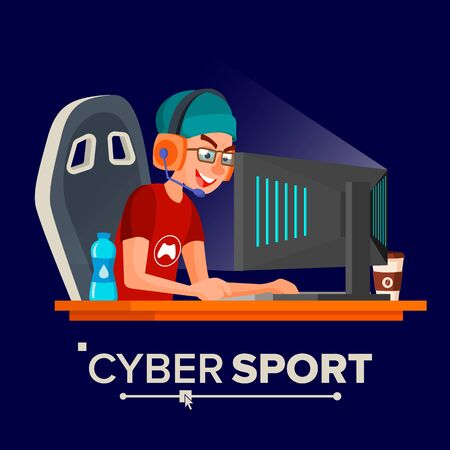 Cyber Sport Player Vector. Participant Of Cyber Sport Tournament. Event. Esport Event Poster Concept.のイラスト素材