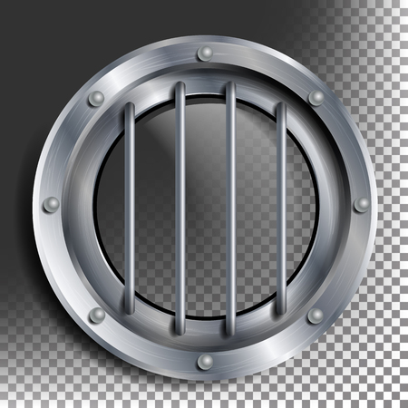 Porthole Vector. Round Silver Window With Rivets. Bathyscaphe Ship Metal Frame Design Element. For Aircraft, Submarines. Isolated On Transparent Background Illustrationのイラスト素材