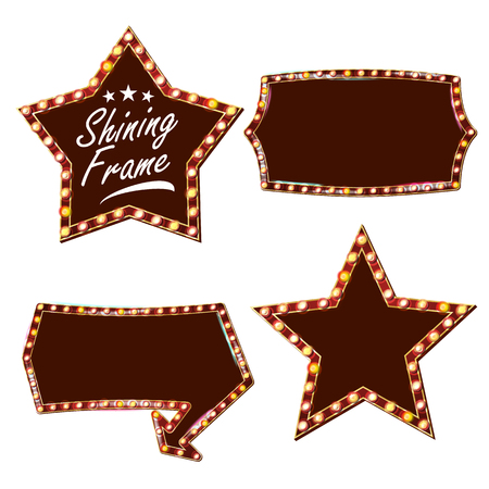 Star Billboard Vector. Shining Light Sign Board. Realistic Shine Lamp Frame. Carnival, Circus, Casino Style. Isolated Illustrationのイラスト素材