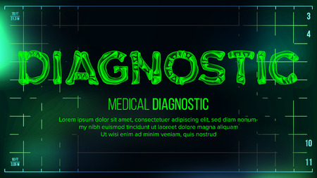 Diagnostic Banner Vector. Medical Background. Transparent Roentgen X-Ray Text With Bones. Radiology 3D Scan. Medical Health Typography. Futuristic Technology Illustrationのイラスト素材