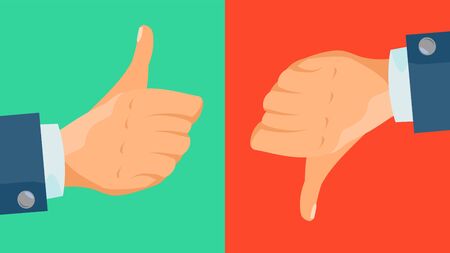 Dislike And Like Icon Vector. Thumbs Up, Thumbs Down Business Hands. Social Media Network Web Symbol. Choice Concept. Vote Finger. Good. Bad. Flat Cartoon Illustrationのイラスト素材