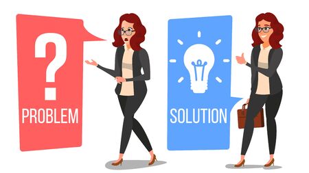 Woman Solving Problem Vector.  Isolated Flat Cartoon Illustrationのイラスト素材
