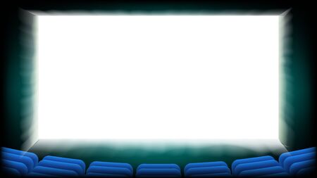 Screen Movie Cinema Vector. Cinema Hall Blue Seats. illustrationのイラスト素材