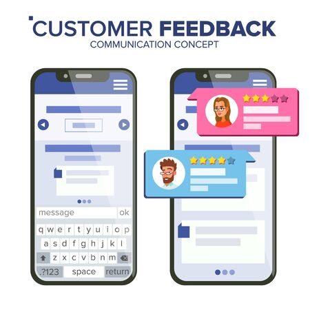Customer Feedback Rating Vector. Smartphone Vector. Speech Bubbles. Social Media App Interface. Isolated Flat Illustrationのイラスト素材
