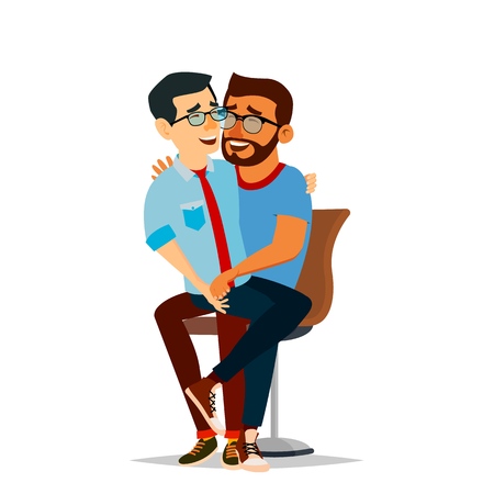 Gay Male Couple Vector. Romantic Homosexual Relationship. LGBT Isolated Flat Cartoon Character Illustrationのイラスト素材