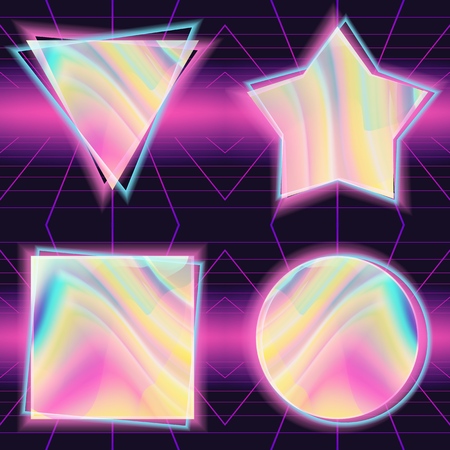 80s Background Vector. 80s Vintage Style Design. Colorful Cosmic Cover. Illustrationのイラスト素材