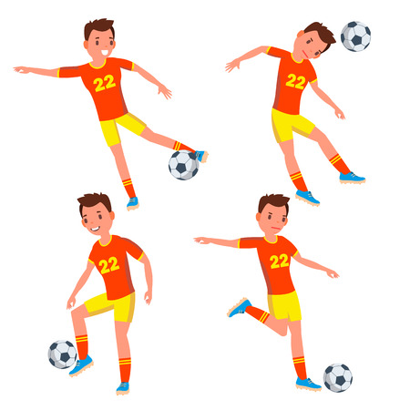 Soccer Young Man Player Vector. Man. Modern Championship. Kick. Flat Athlete Cartoon Illustrationのイラスト素材