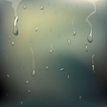 Wet Glass Vector. Water Drops. Clear Vapor Water Bubbles. Realistic Illustrationのイラスト素材