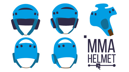 MMA Helmet Vector. Sport Game Equipment Icon. Different View. Boxing Protection Helmet. Isolated Flat Illustration Isolated Flat Illustrationのイラスト素材