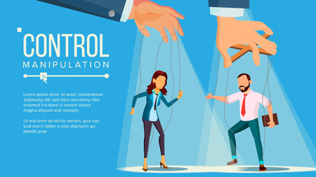 Manipulation Concept Vector. Business People Being Controlled By Puppet Master. Worker On Ropes. Dishonestly Under The Influence Of Boss. Unfair. Cartoon Illustrationのイラスト素材