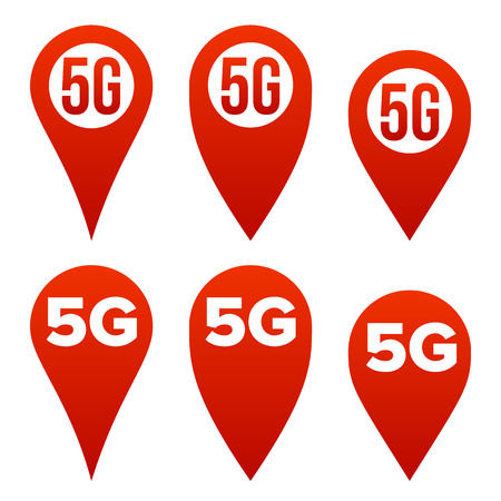 5G Pointer Sign Set Vector. Red Icon. Internet WiFi Connection Standard. Speed Sign. Wireless Internet Network Future Technology. Isolated Illustrationのイラスト素材