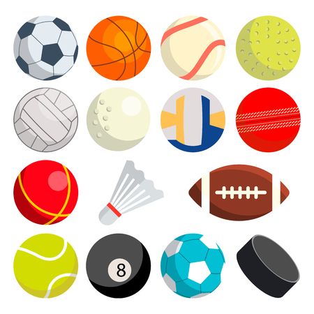 Sport Balls Set Vector. Round Sport Equipment. Game Classic Balls. Gaming Icons. Soccer, Rugby, Baseball, Basketball Tennis Puck Volleyball Illustrationのイラスト素材