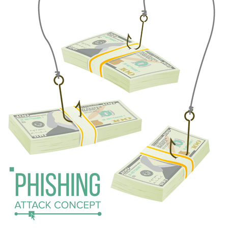 Phishing Money Concept Vector. Fraud Theft Protection. Leakage Information. Economic Crisis. Cartoon Illustrationのイラスト素材