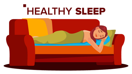 Sleeping Woman Vector. Lying In Bed. Nightmare. Flat Cartoon Illustrationのイラスト素材