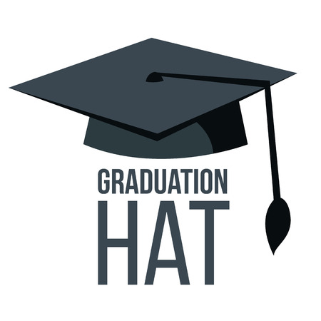 Graduation Hat Vector. Black Academic Student Cap. Education Icon. Finish Education symbol. Isolated Cartoon Illustrationのイラスト素材