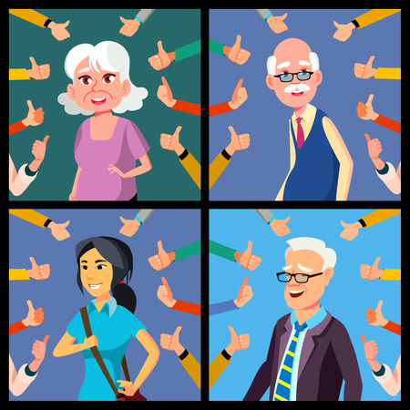 Thumbs Up Concept Vector. People. Public Respect, Approval. Show Approval Business Illustrationのイラスト素材