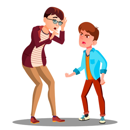 Angry Son Screaming At Frightened Mother Vector. Illustrationのイラスト素材