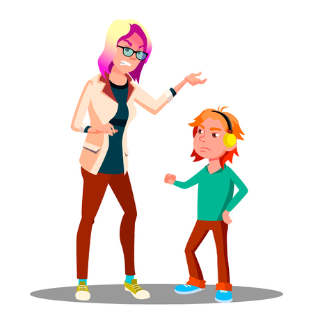 Angry Mother Scolding Her Son Vector. Illustrationのイラスト素材