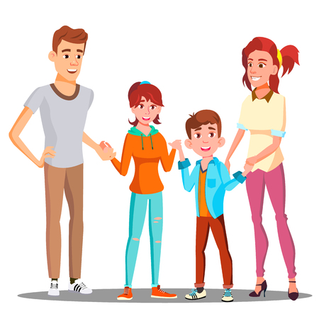 Happy Child Holding Hands With Parents Vector. Illustrationのイラスト素材