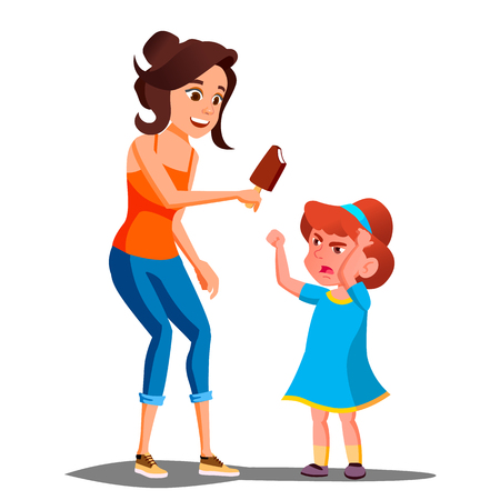Mother Gives Ice Cream To A Crying Child Vector. Illustrationのイラスト素材