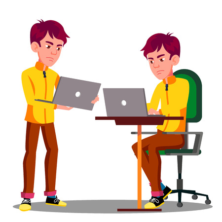 Young Male Student Sad With Laptop Problem Vector. Illustrationのイラスト素材