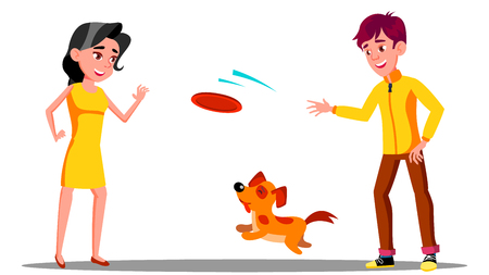 Teenager Playing With Dog In Park Vector. Illustrationのイラスト素材