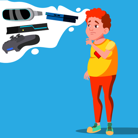 Teenager Dreaming Of Video Game, Gadgets Vector. Illustrationのイラスト素材