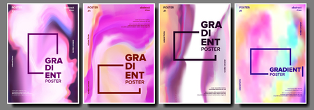 Gradient Fluid Poster Set Vector. Dynamic Layout. Digital Concept. Motion Backdrop. Commercial Cover. Magazine Blank. Future Color. Liquid Design Illustrationのイラスト素材