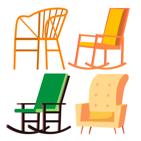 Rocking Chair Vector. Retro Furniture. Comfortable Home Wooden Chair. Isolated Flat Cartoon Illustrationのイラスト素材