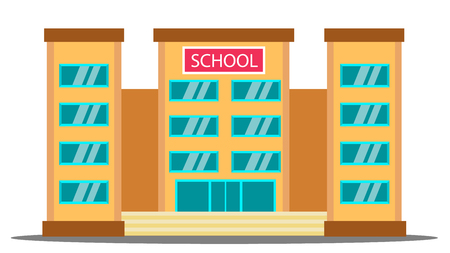 School Building Vector. University House Fasade. College Front Entrance. Isolated Flat Cartoon Illustrationのイラスト素材
