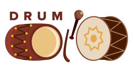Drum Set Vector. Stick. Classic Loud Percussion Instrument. Festive Icon. Isolated Cartoon Illustrationのイラスト素材
